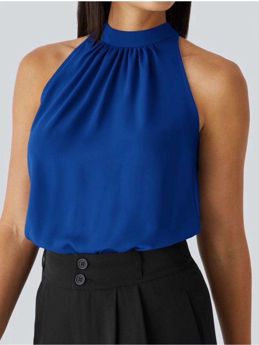 Halara Sleeveless High Neck Blouse Top NWT Size XL Blue Flowy Workwear